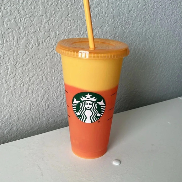 Starbucks Other - 3/$24 Starbucks Reusable Color Changing Cold Cup - Yellow/orange